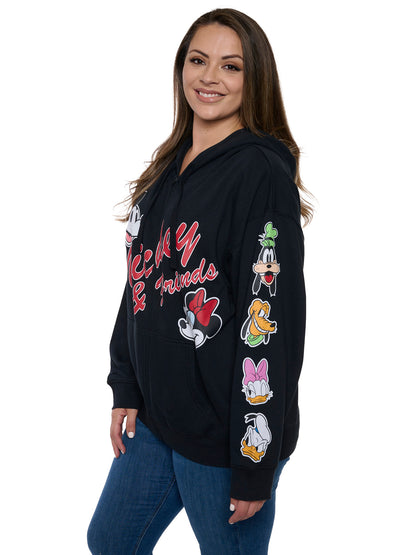 Women's Plus Size Disney Mickey & Friends Hoodie Sweatshirt Black Zip Up