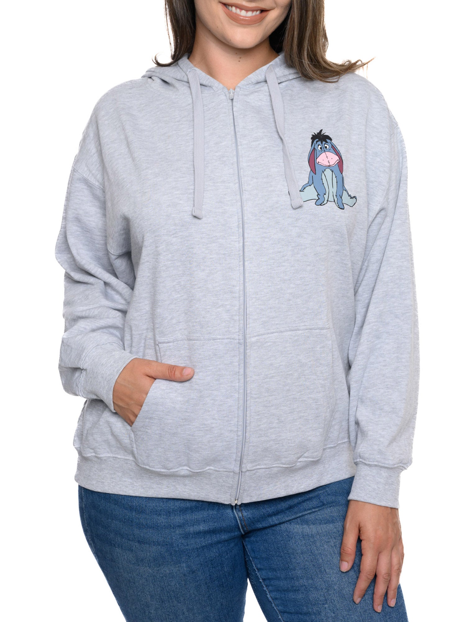 Eeyore Winnie The Pooh Tigger Hoodie Sweatshirt Zippered Gray Womens Plus Size