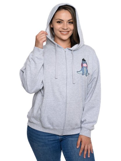 Eeyore Winnie The Pooh Tigger Hoodie Sweatshirt Zippered Gray Womens Plus Size