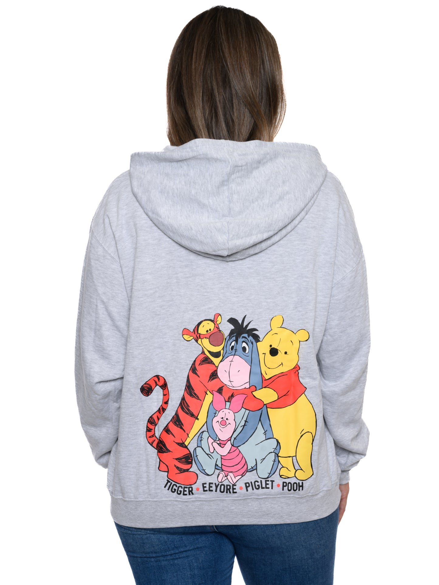 Eeyore Winnie The Pooh Tigger Hoodie Sweatshirt Zippered Gray Womens Plus Size