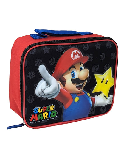 Nintendo Super Mario Insulated Lunch Bag Black Red Boys School Camp