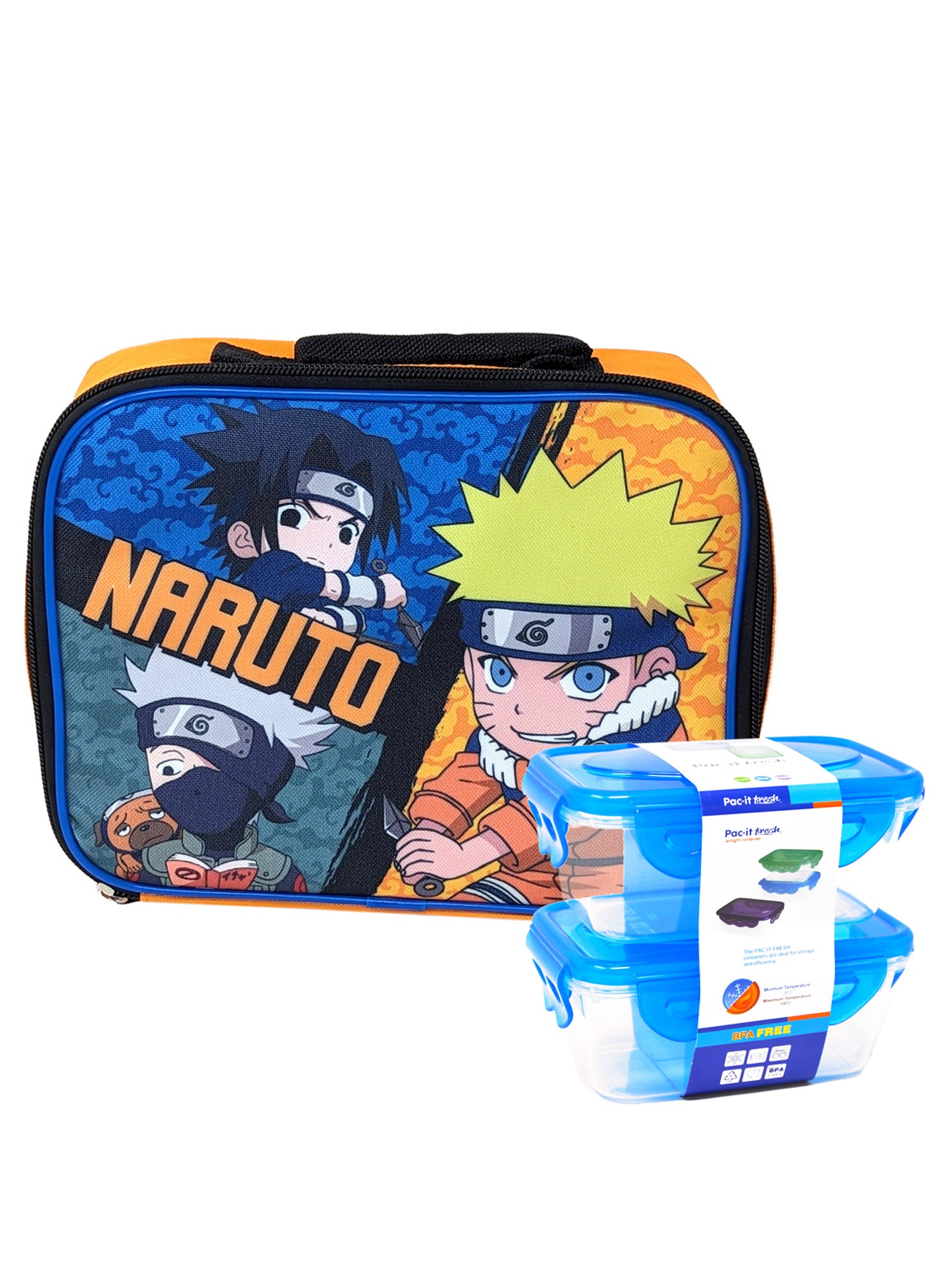 Naruto Insulated Lunch Bag Sasuke & 2-Piece Food Snack Containers School Set