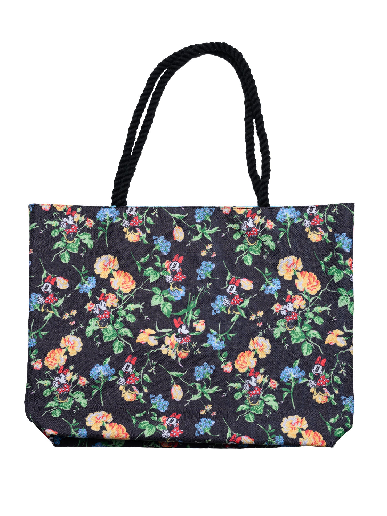 Women's Minnie Mouse Tote Bag Floral Travel Tote Women's Rope Handle Black