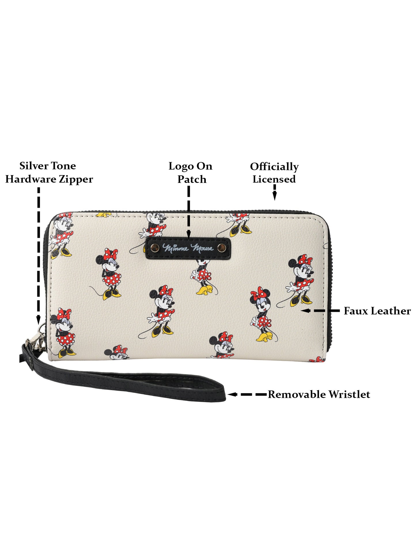 Disney Women's Minnie Mouse Zip Around Wallet All-Over Character Print Wristlet