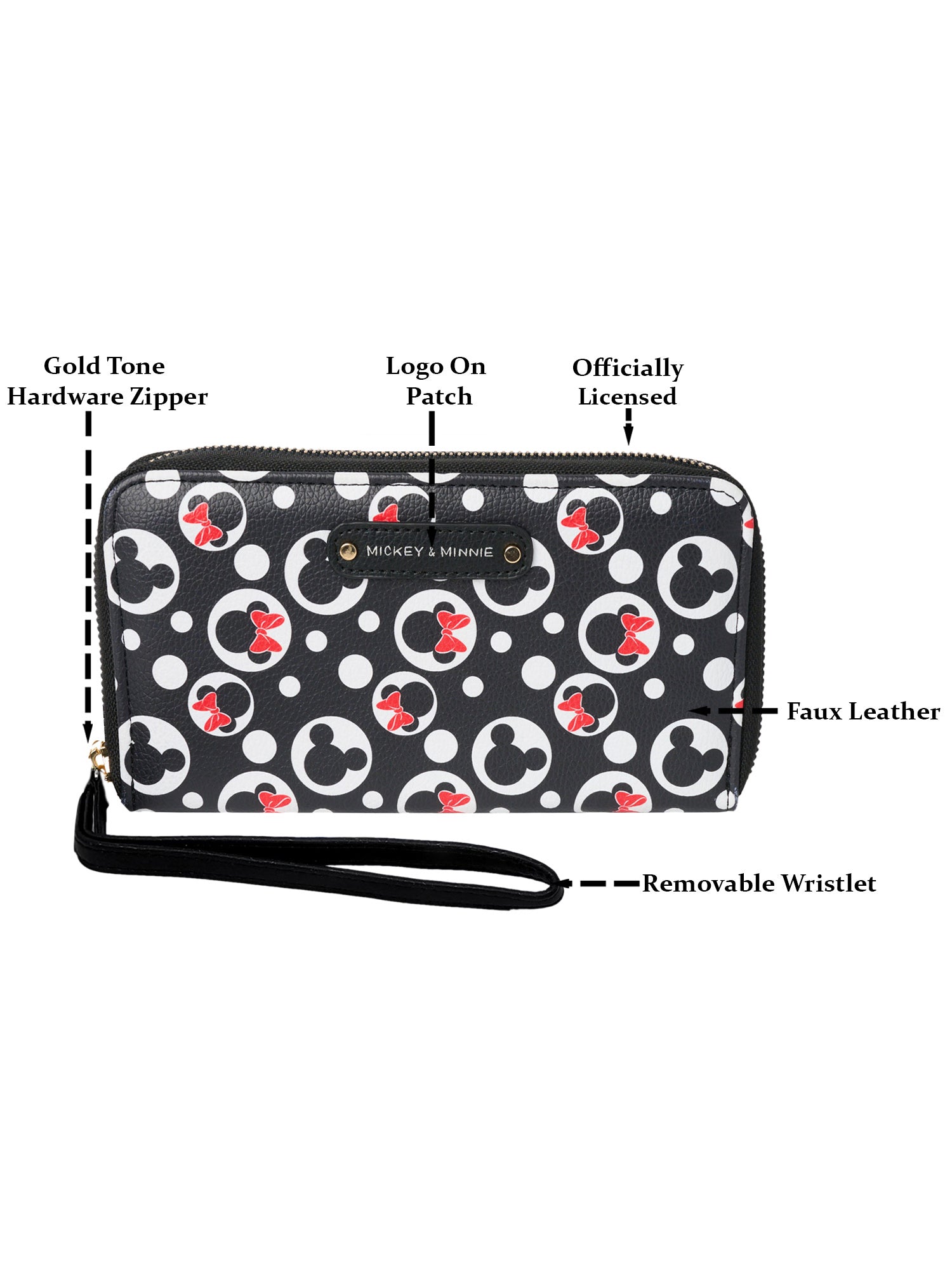 Women's Mickey & Minnie Zip Around Wallet Icons Black t All-Over Print Wristlet