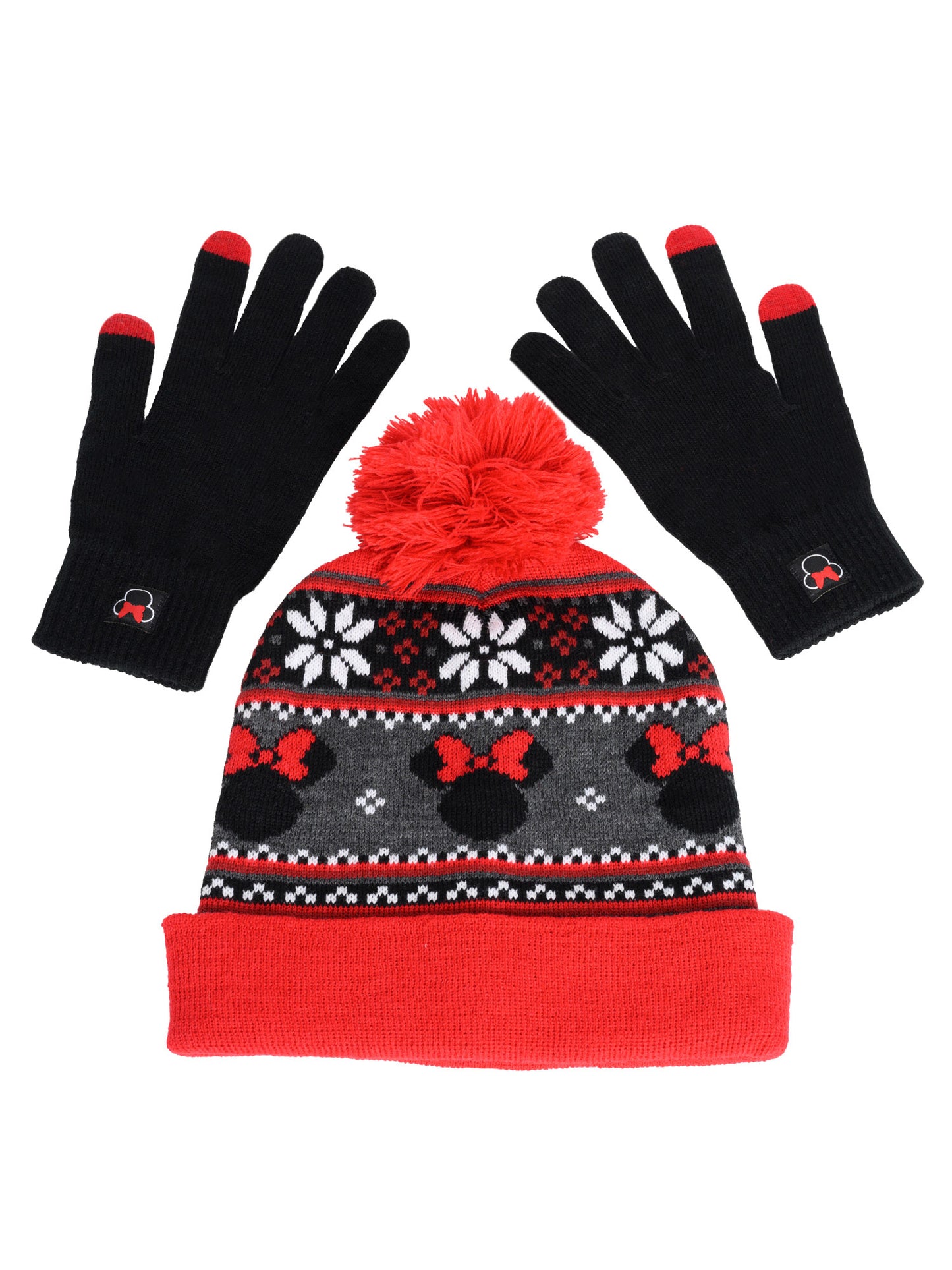 Minnie Mouse Beanie Hat with Gloves Touch Screen Disney Women's Knit Red Set