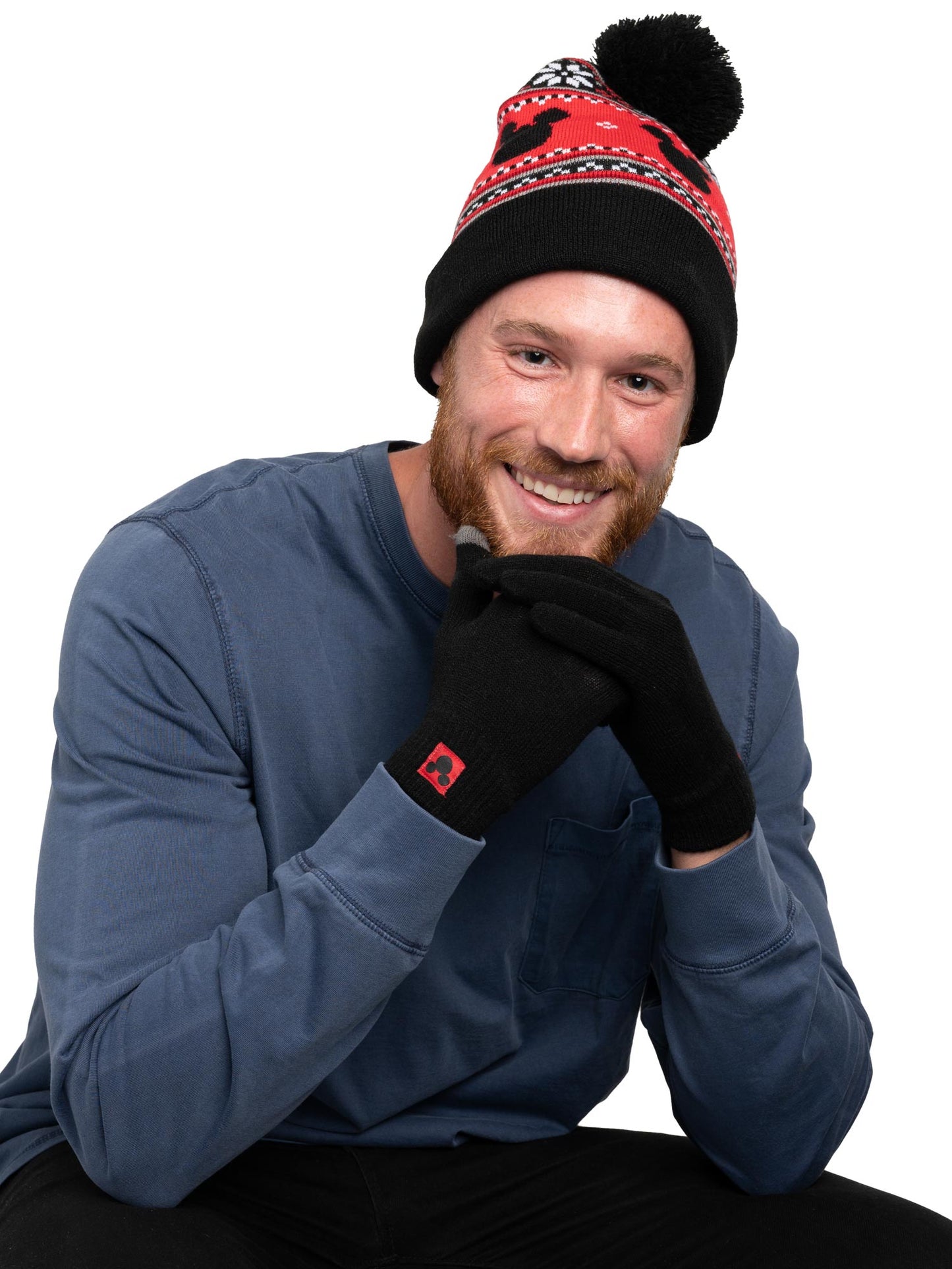 Disney Men's Mickey Mouse Knit Beanie Hat & Texting Gloves Black 2-Piece Set