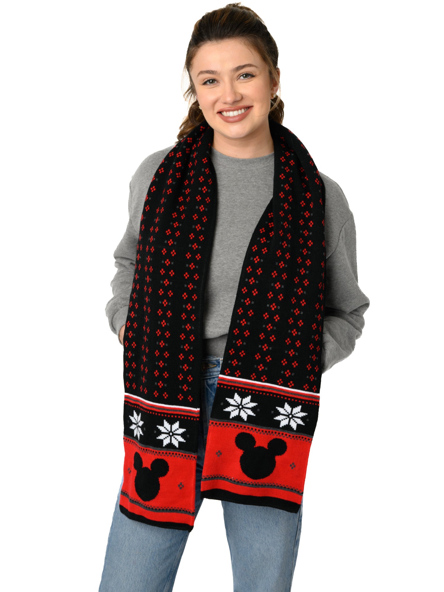 Women Men Adult Disney Mickey Mouse Knit Scarf Teen 70" Black Red Winter