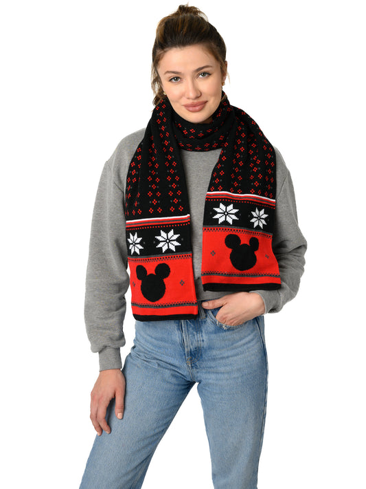 Women Men Adult Disney Mickey Mouse Knit Scarf Teen 70" Black Red Winter