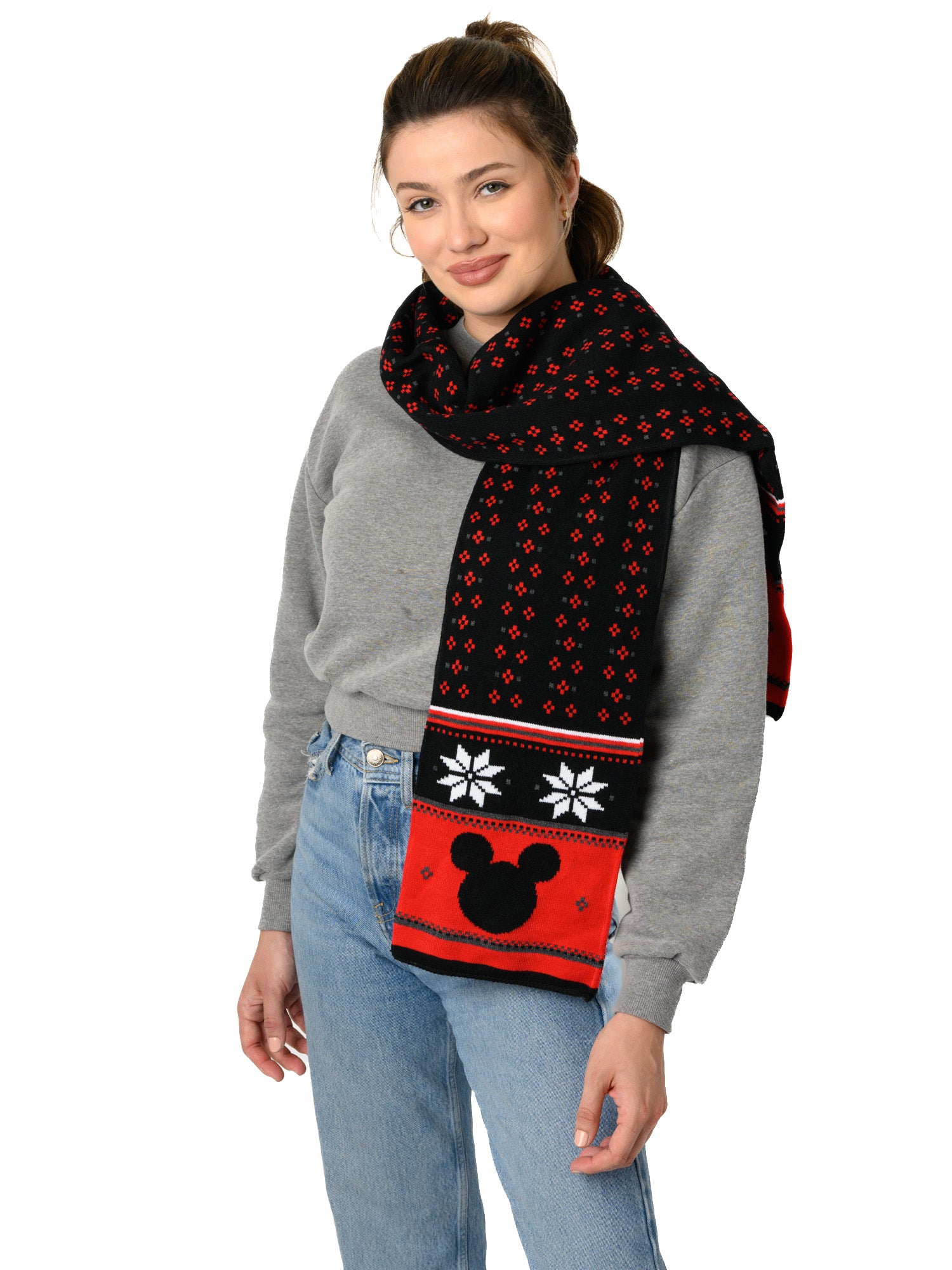 Women Men Adult Disney Mickey Mouse Knit Scarf Teen 70" Black Red Winter