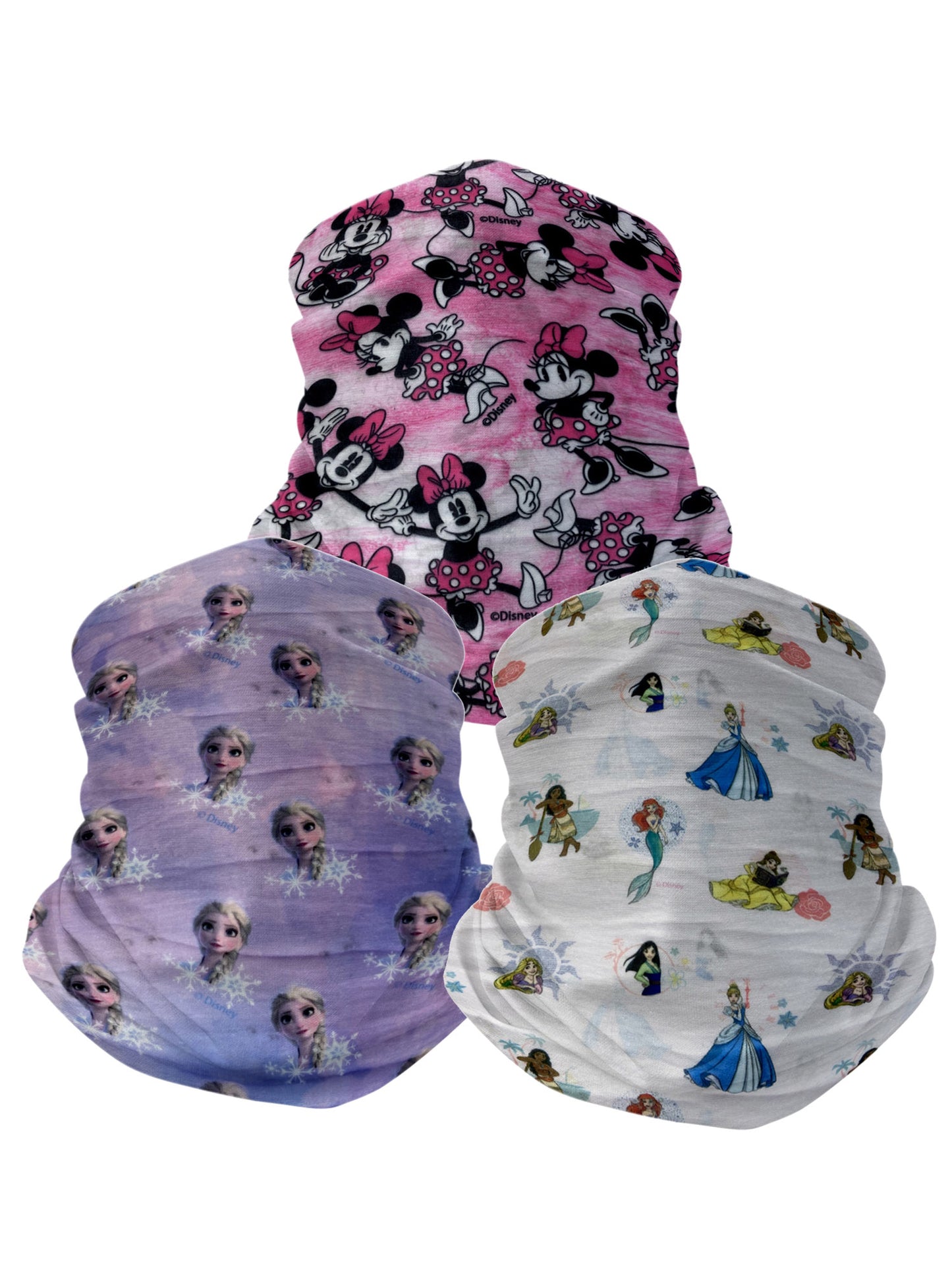 Girls Disney Neck Face Cover 3-Pack Gaiters  Minnie  Elsa Princesses Mulan