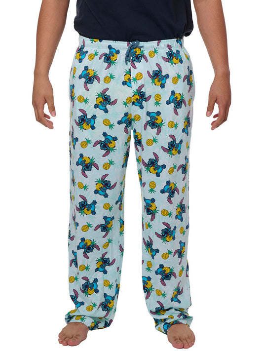 Men's Disney Stitch Pajama Pants Lounge Wear Hawaii Pineapples Blue