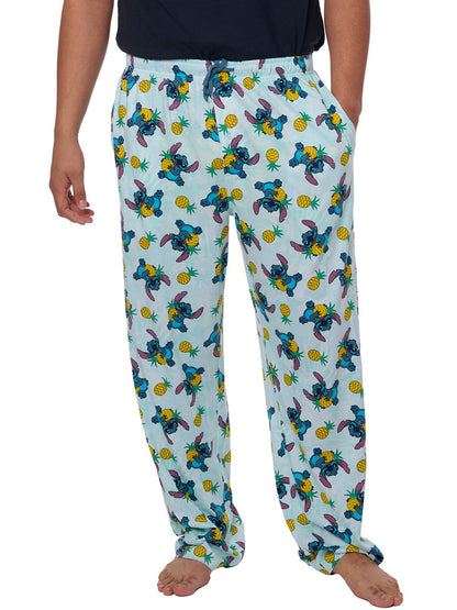 Men's Disney Stitch Pajama Pants Lounge Wear Hawaii Pineapples Blue