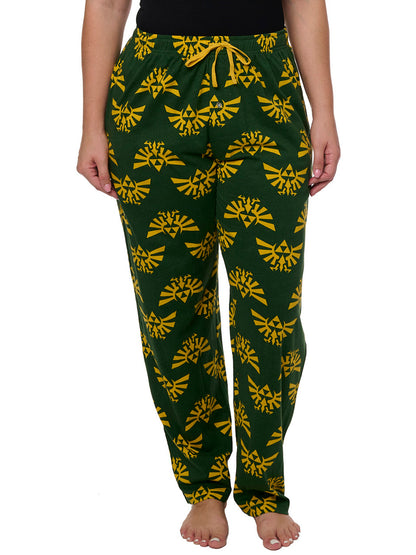 Legend of Zelda Women's Pajama Pants Lounge Wear Hyrule Triforce Green