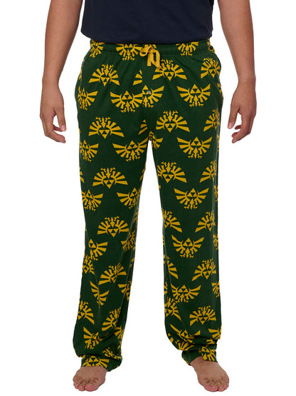 Men's Legend of Zelda Pajama Pants Lounge Wear Hyrule Triforce Green