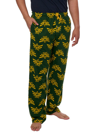 Men's Legend of Zelda Pajama Pants Lounge Wear Hyrule Triforce Green