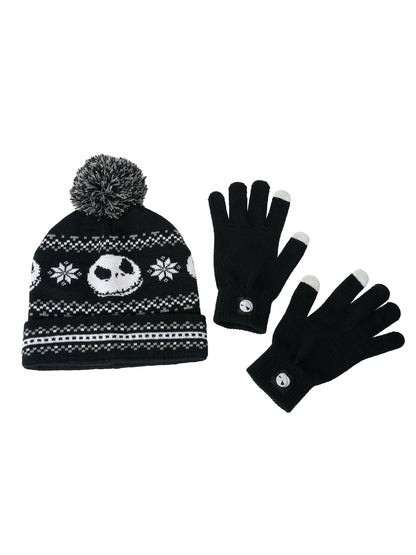 Men's Nightmare Before Christmas Knit Beanie Hat & Touch Screen Gloves Unisex