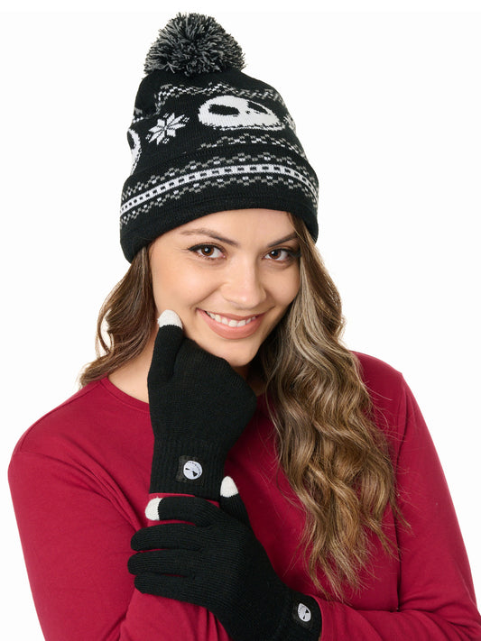 Adult Nightmare Before Christmas Knit Beanie Hat & Touch Screen Gloves Unisex