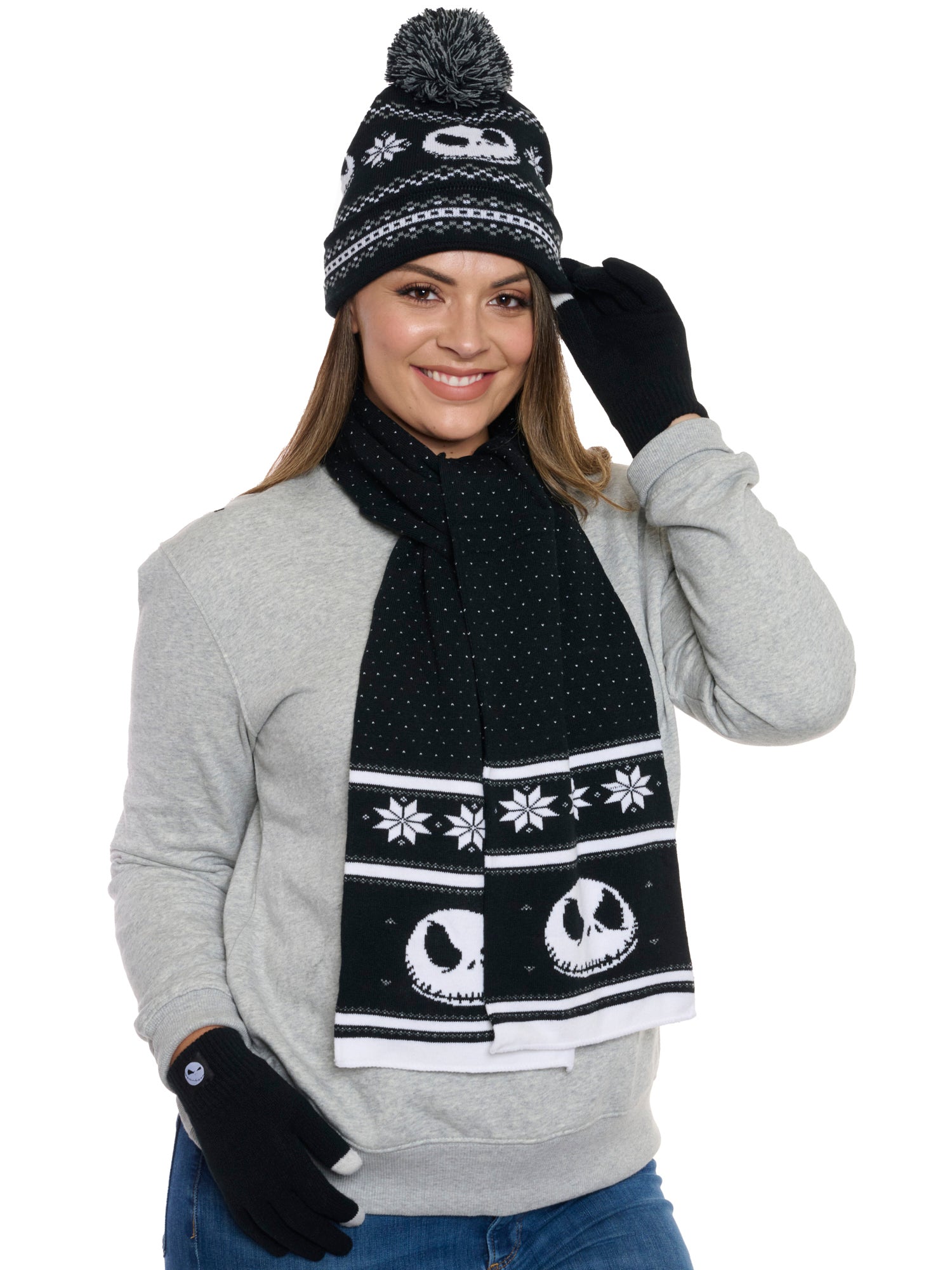 Women Men Teen Nightmare Before Christmas Knit Hat, Scarf & Gloves Gift Set