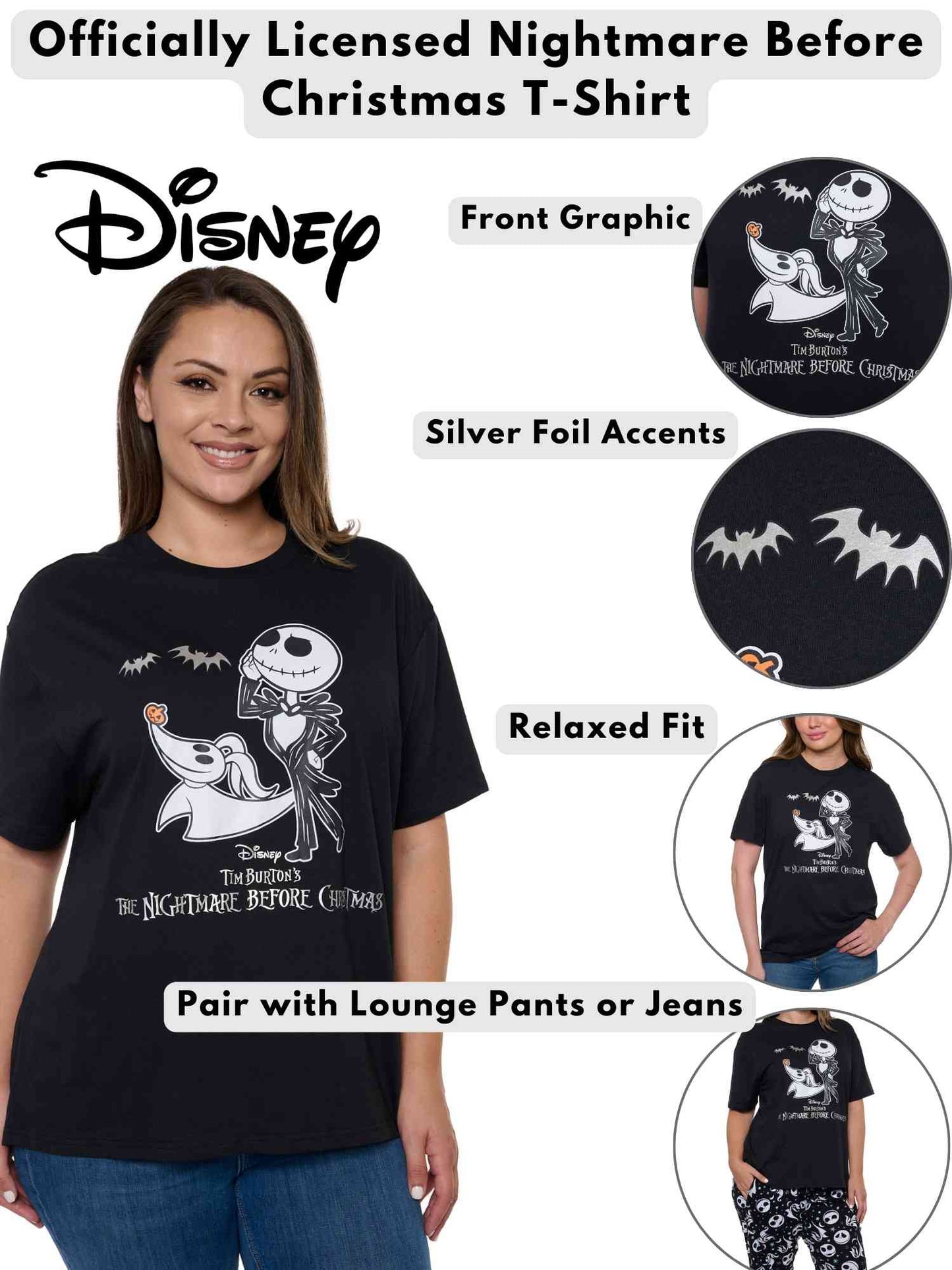 Women's Plus Disney Nightmare Before Christmas Jack Skellington T-Shirt Black