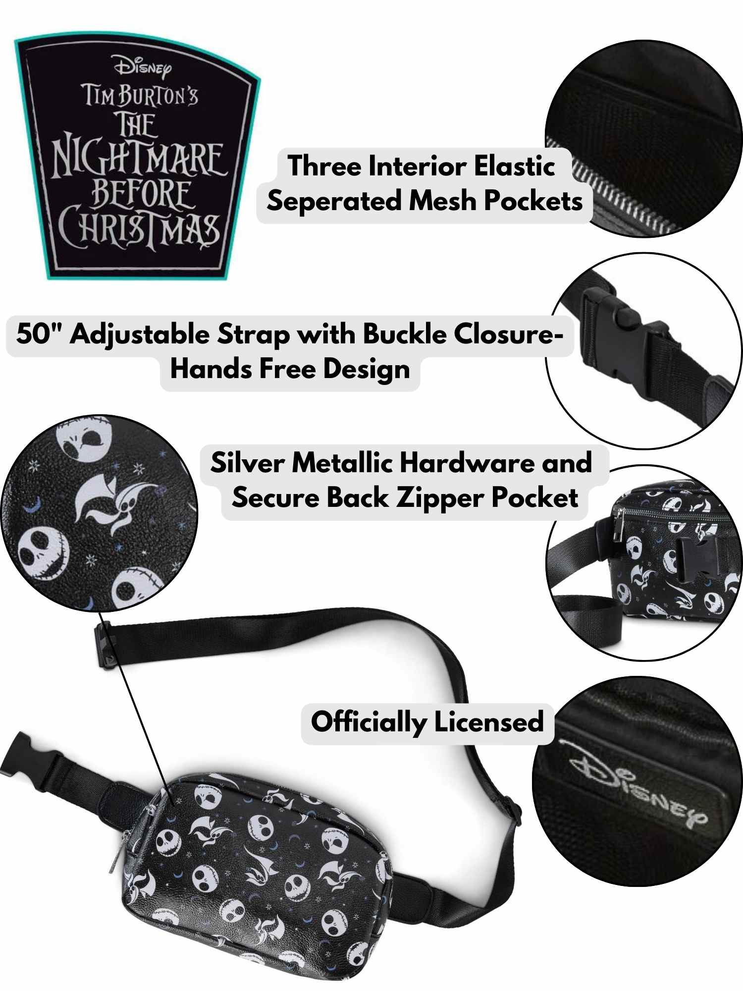 Nightmare Before Christmas Jack Skellington Belt Bag Fanny Pack Waist Bag Women