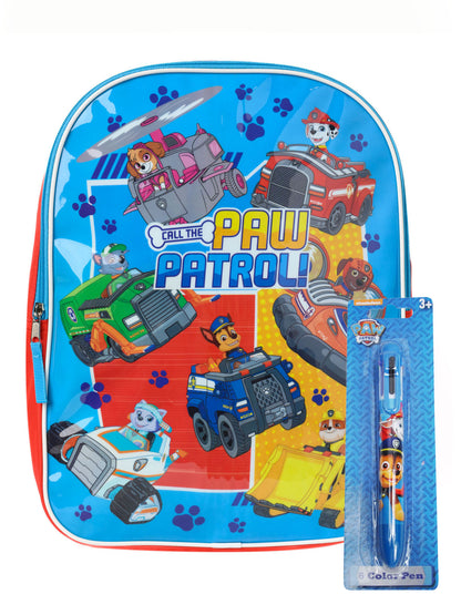 Paw Patrol 15" Backpack Chase Marshall Blue w/ 6-Color Ballpoint Pen Set