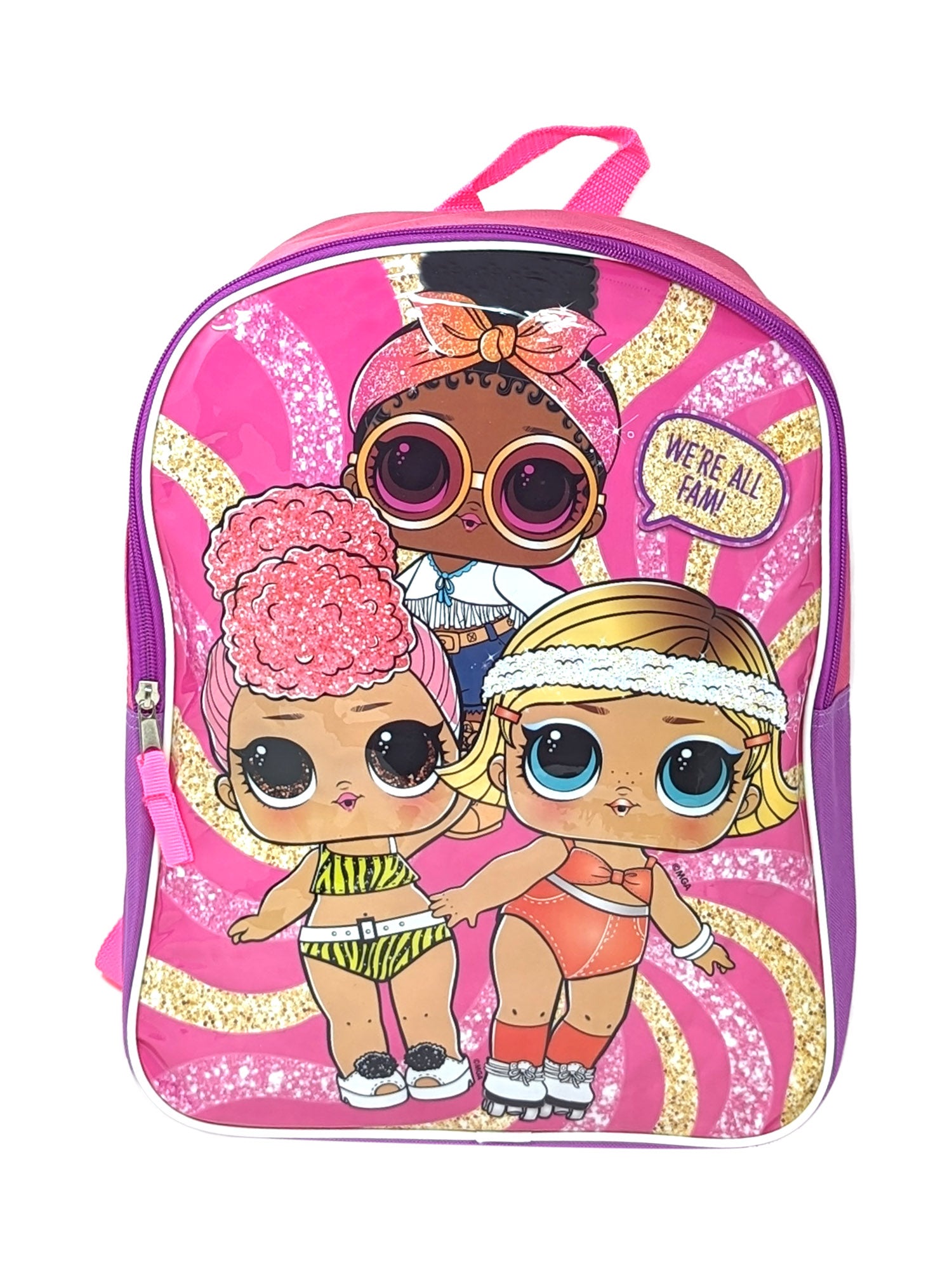 LOL Backpack 15" Surprise Purple Boogie Babe w/ Girls Elastic Hair Ponies Set