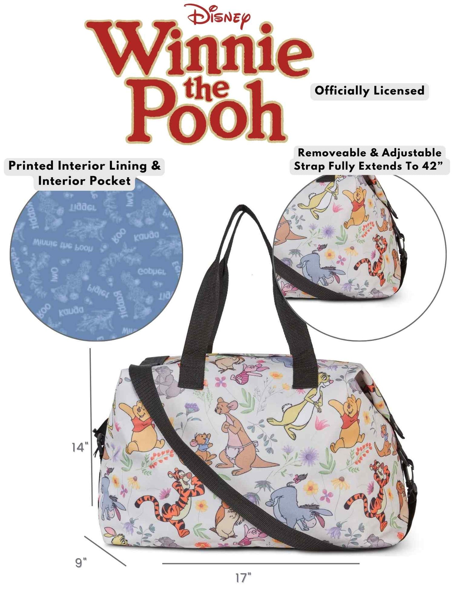 Disney Winnie The Pooh & Friends Duffel Bag Travel Weekender Carry-On