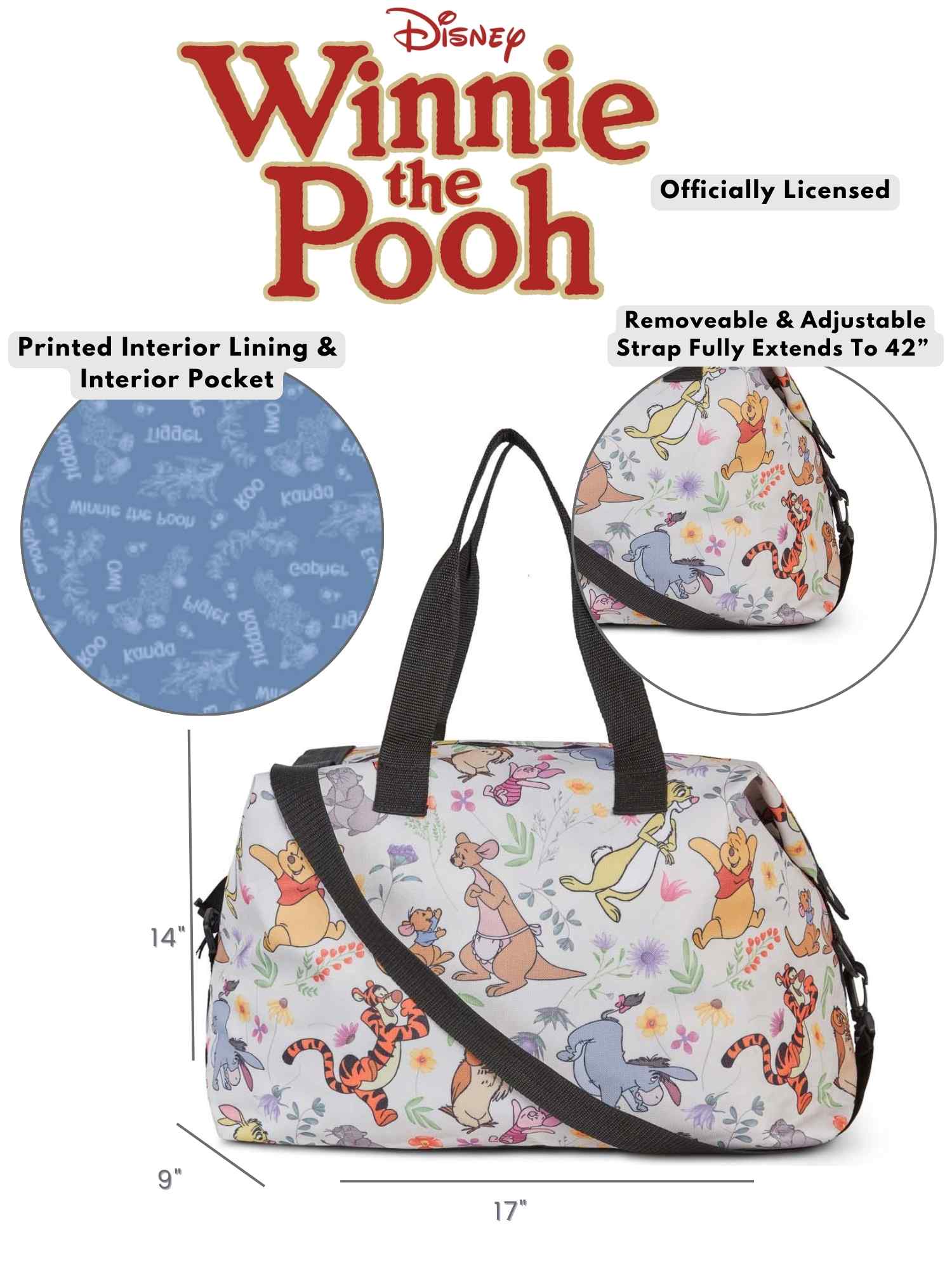 Disney Winnie The Pooh & Friends Duffel Bag Travel Weekender Carry-On