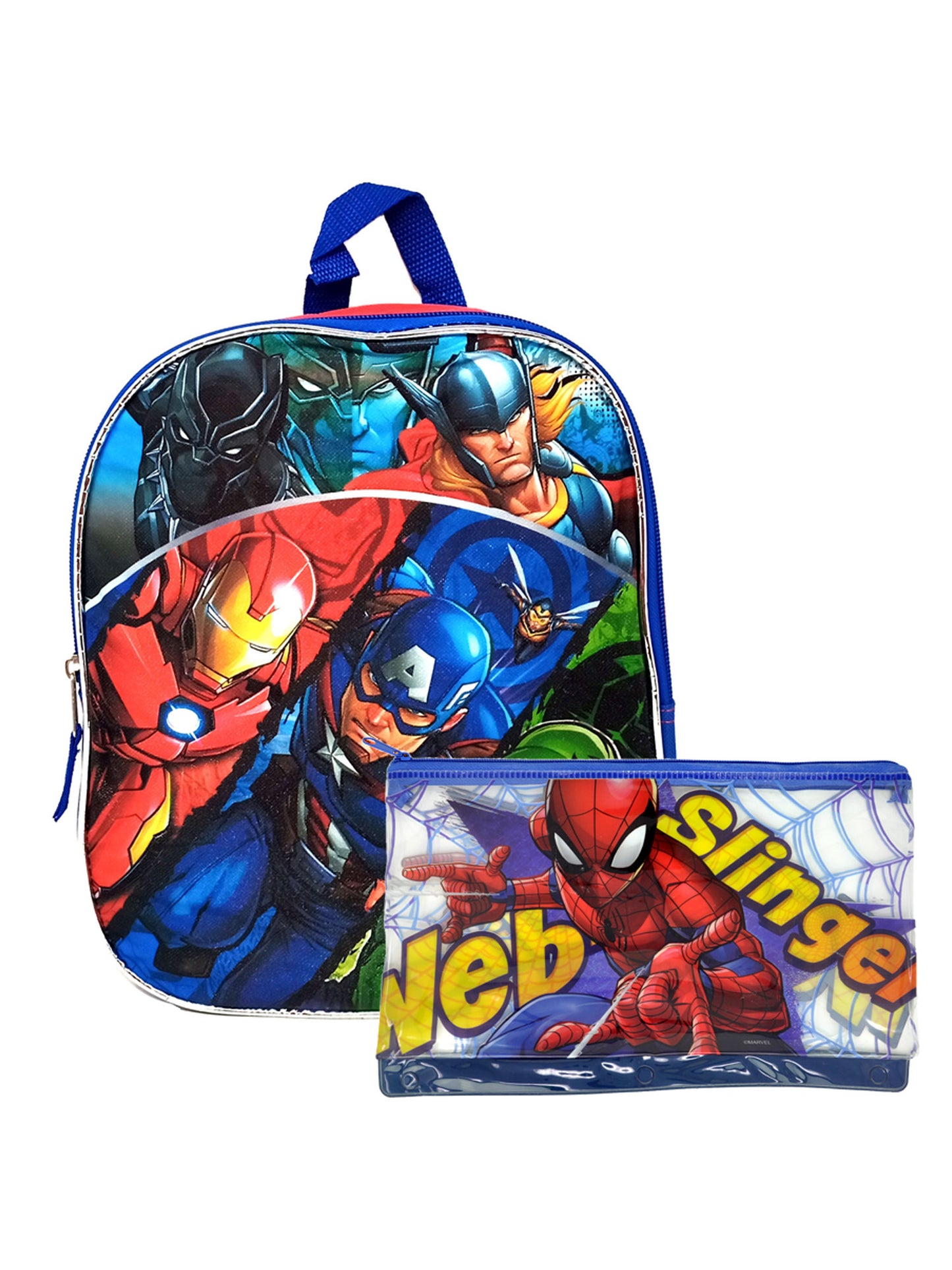 Marvel Avengers Small  Backpack 11" Thor & Spider-Man Zipper Pencil Pouch Set