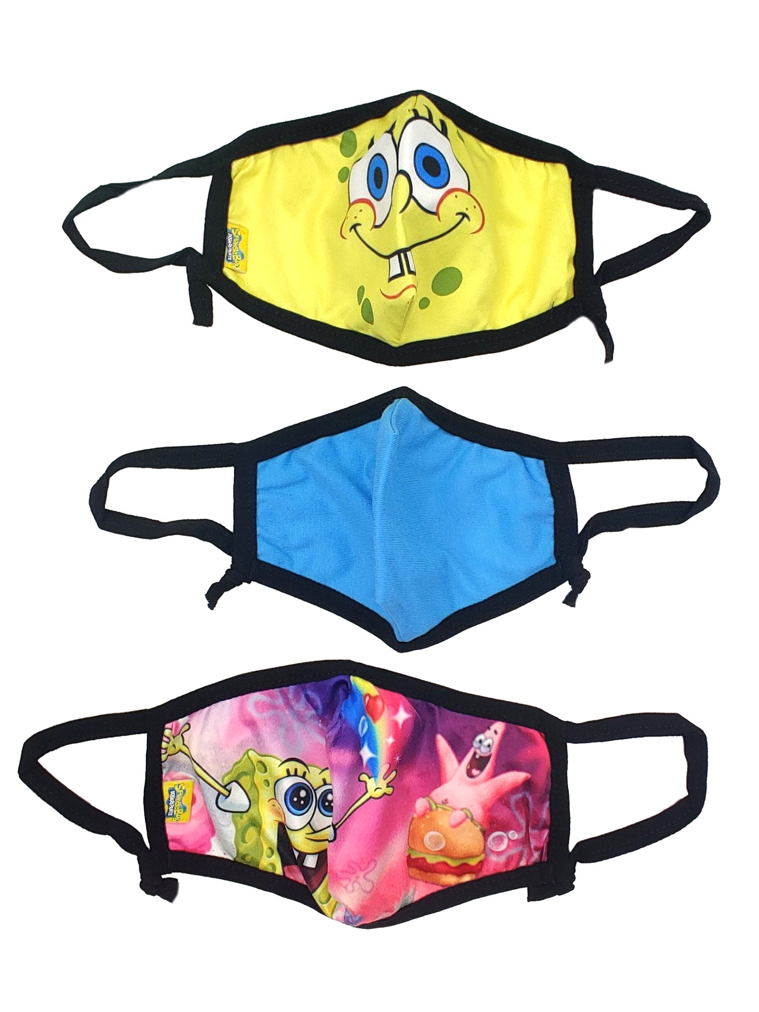 Kids Spongebob Patrick Reusable Face Masks 3 Pack Rainbow Krabby Patty