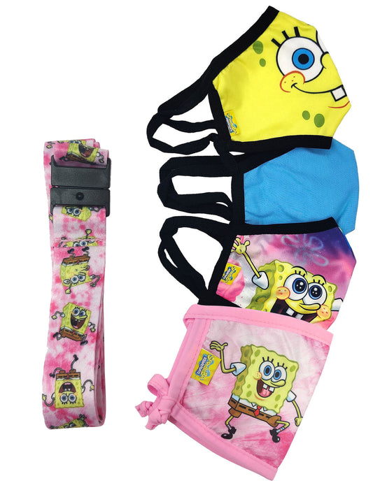 Kids Spongebob Squarepants Patrick Reusable Face Masks w/ Pink Strap 4 Pack