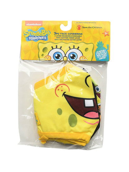 Spongebob Squarepants Smile 4 Pack Reusable Face Masks w/ Pink Neck Strap