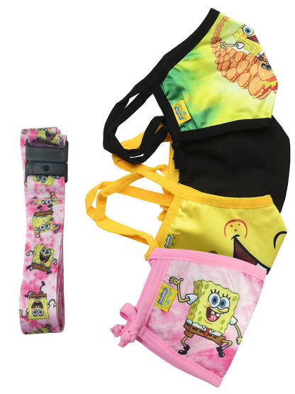 Spongebob Squarepants Smile 4 Pack Reusable Face Masks w/ Pink Neck Strap