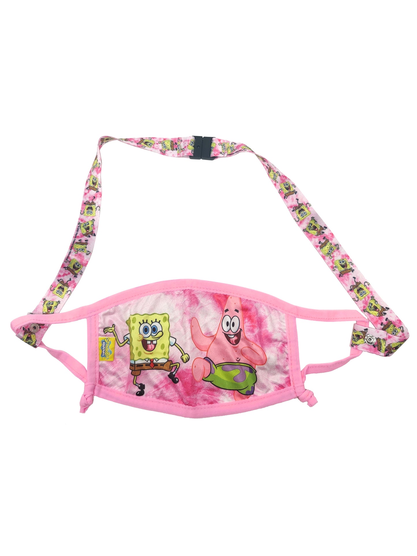 Spongebob Squarepants Smile 4 Pack Reusable Face Masks w/ Pink Neck Strap