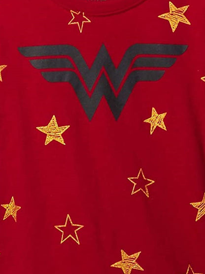 Wonder Woman T-Shirt Superhero Logo Stars Short Sleeve Red DC Comics Girls