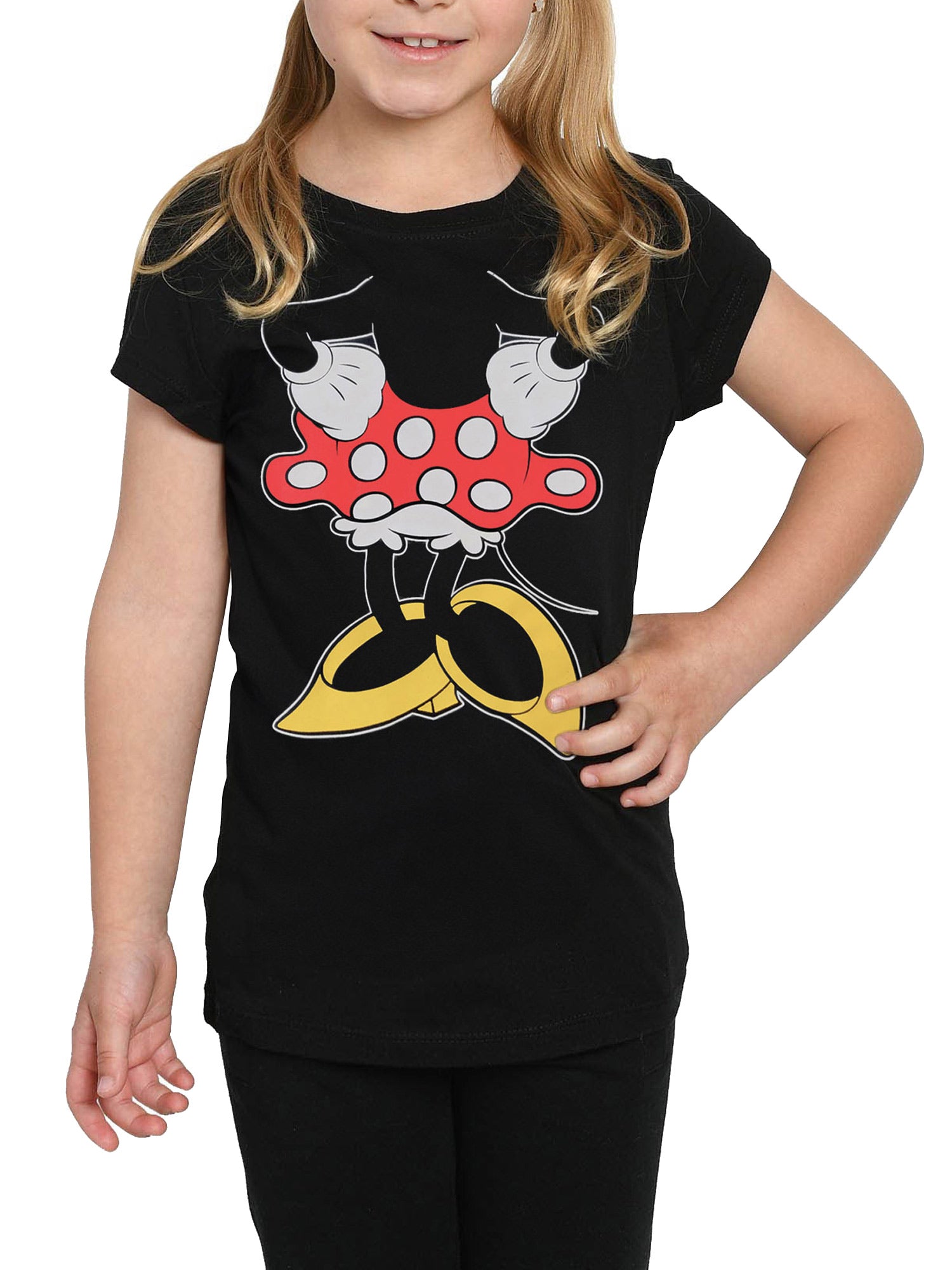 Disney Girls Minnie Mouse T-Shirt & Ears Set Detachable Cape Costume Tee Black