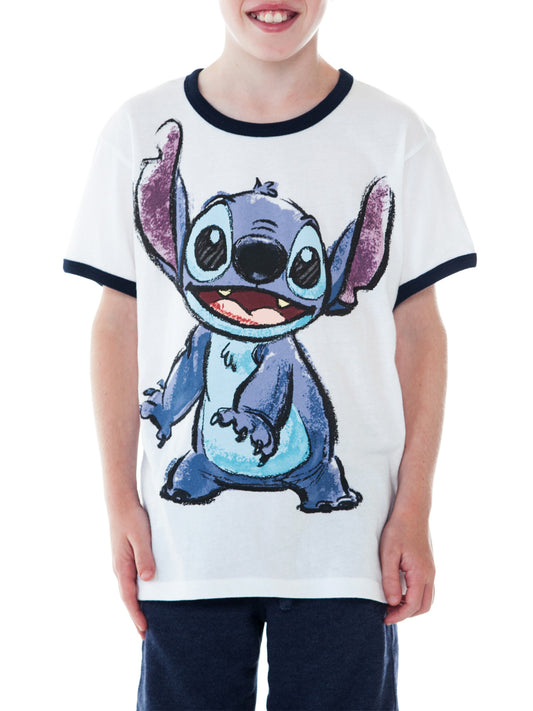 Youth Boys Stitch Ringer T-Shirt White Short Sleeve (Size Small Only)