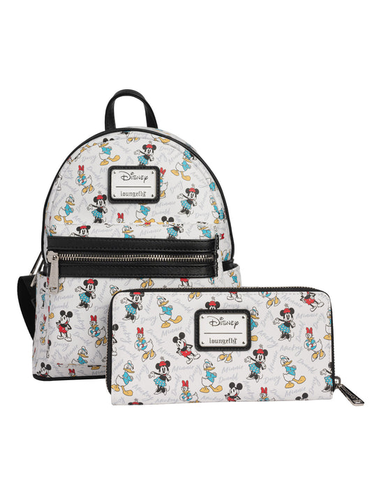 Loungefly x Disney Mickey Minnie Donald Daisy Mini Backpack & Clutch Wallet Set