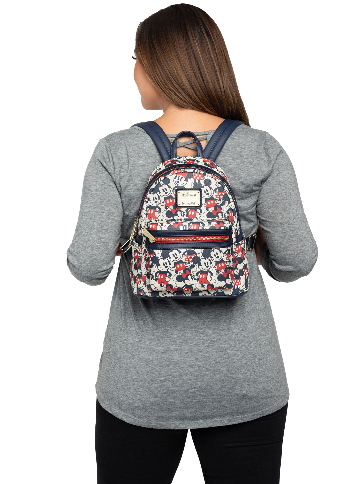 Loungefly x Disney Mickey & Minnie Mini Backpack Handbag All-Over Print Navy