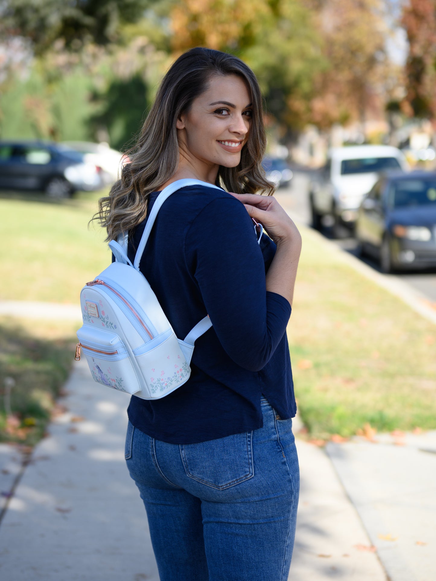 Loungefly x Disney Eeyore Mini Backpack Handbag Floral Light Blue