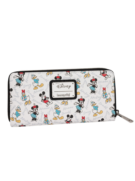 Loungefly x Disney Women's Mickey Minnie Donald Daisy Zip Around Clutch Wallet