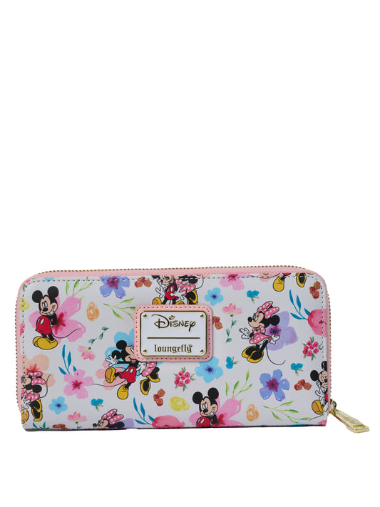 Loungefly x Disney Women's Mickey & Minnie Mouse Floral Zip Around Wallet