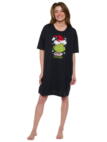 Womens & Womens Plus Size The Grinch Sleep Shirt Merry Grinchmas Nightgown Black