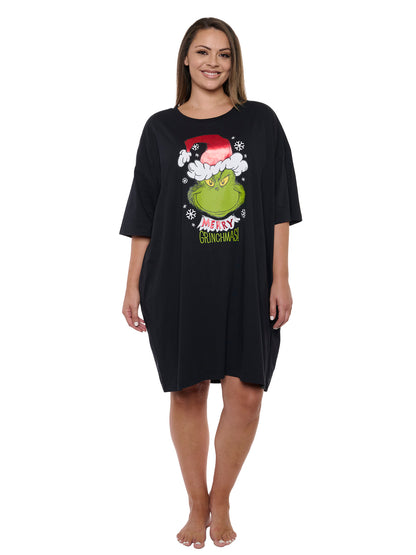 Womens & Womens Plus Size The Grinch Sleep Shirt Merry Grinchmas Nightgown Black