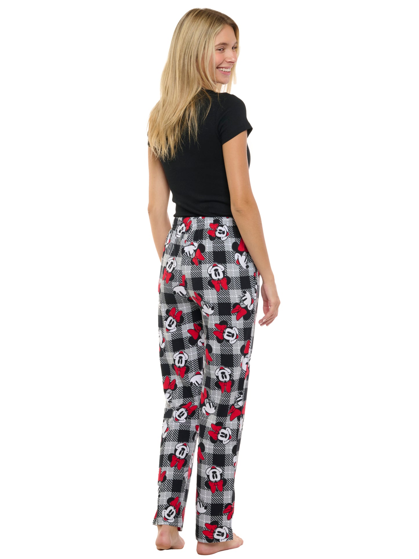 Womens Disney Minnie Mouse Pajama Pants Loungewear Plaid Red Black Disney