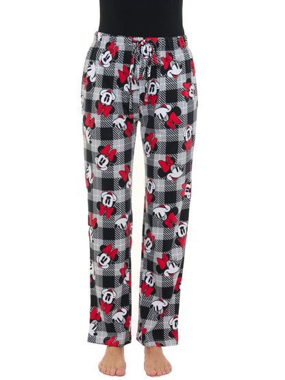 Womens Disney Minnie Mouse Pajama Pants Loungewear Plaid Red Black Disney