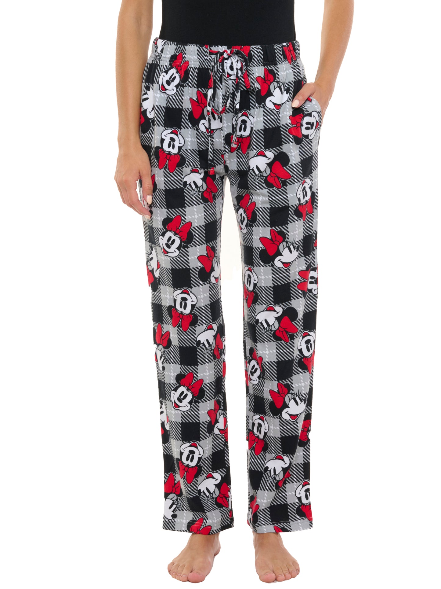 Womens Disney Minnie Mouse Pajama Pants Loungewear Plaid Red Black Disney