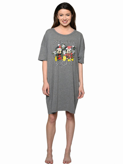 Women's Disney Christmas Mickey & Minnie Mouse Sleep Shirt Pajama Dorm Shirt