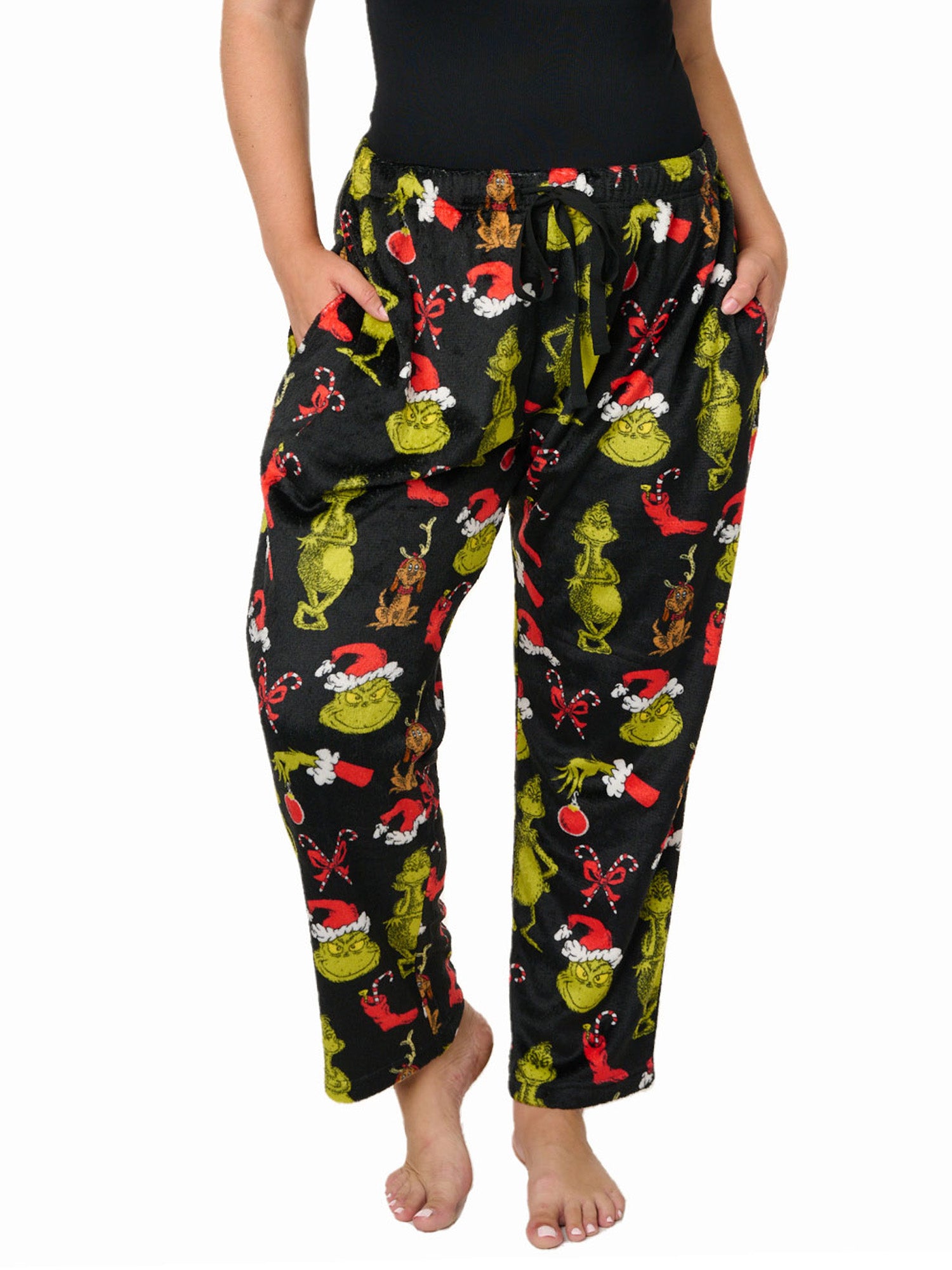 Women's Plus Size The Grinch T-Shirt & Pant Plush Pajama Set Dr Seuss Christmas